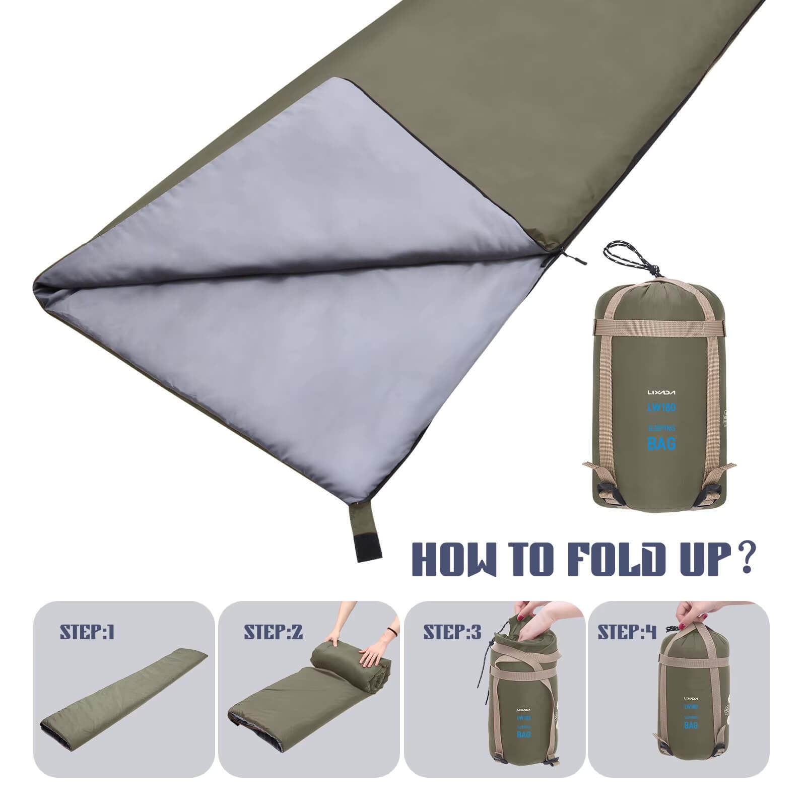 Sleeping Bag    190 * 75cm Outdoor envelope camping travel hiking multifunction ultra-light bags 680g in army green LIXADA mi festival gig gear