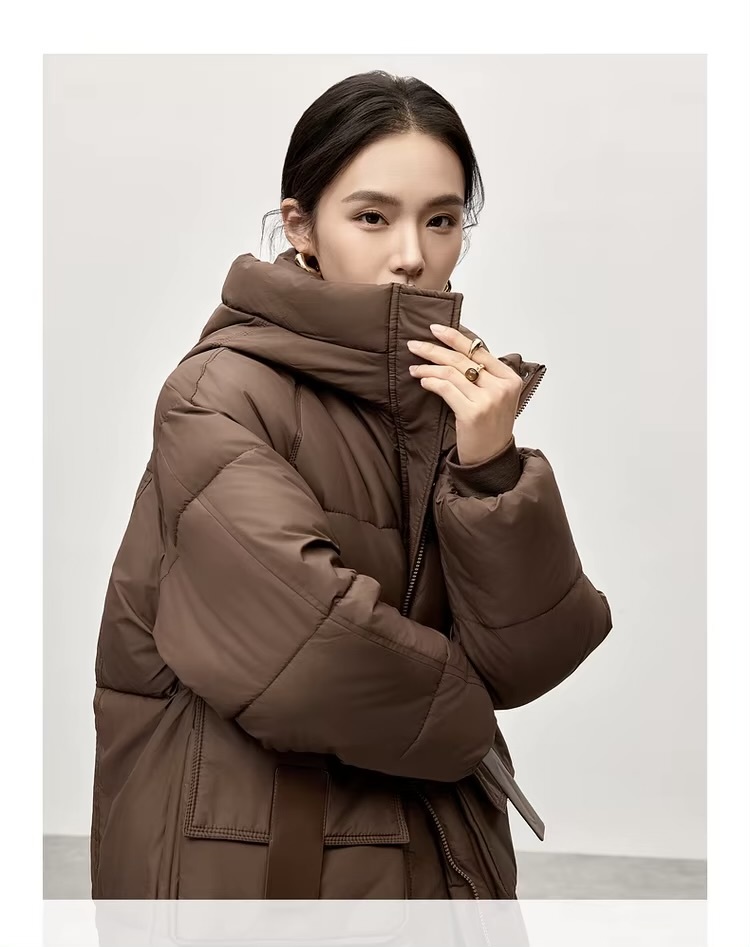 Big Puff Coat     Women’s Winter thick straight hooded geometric cotton quilted parkas solid oversized long sleeves button-up zipper snap button close flap latch seal patch pockets cotton coat for woman in brown Casual mid-length outwear tall-, plus-, size puffer jackets Outerwear coats Female outwear #W44M57388
