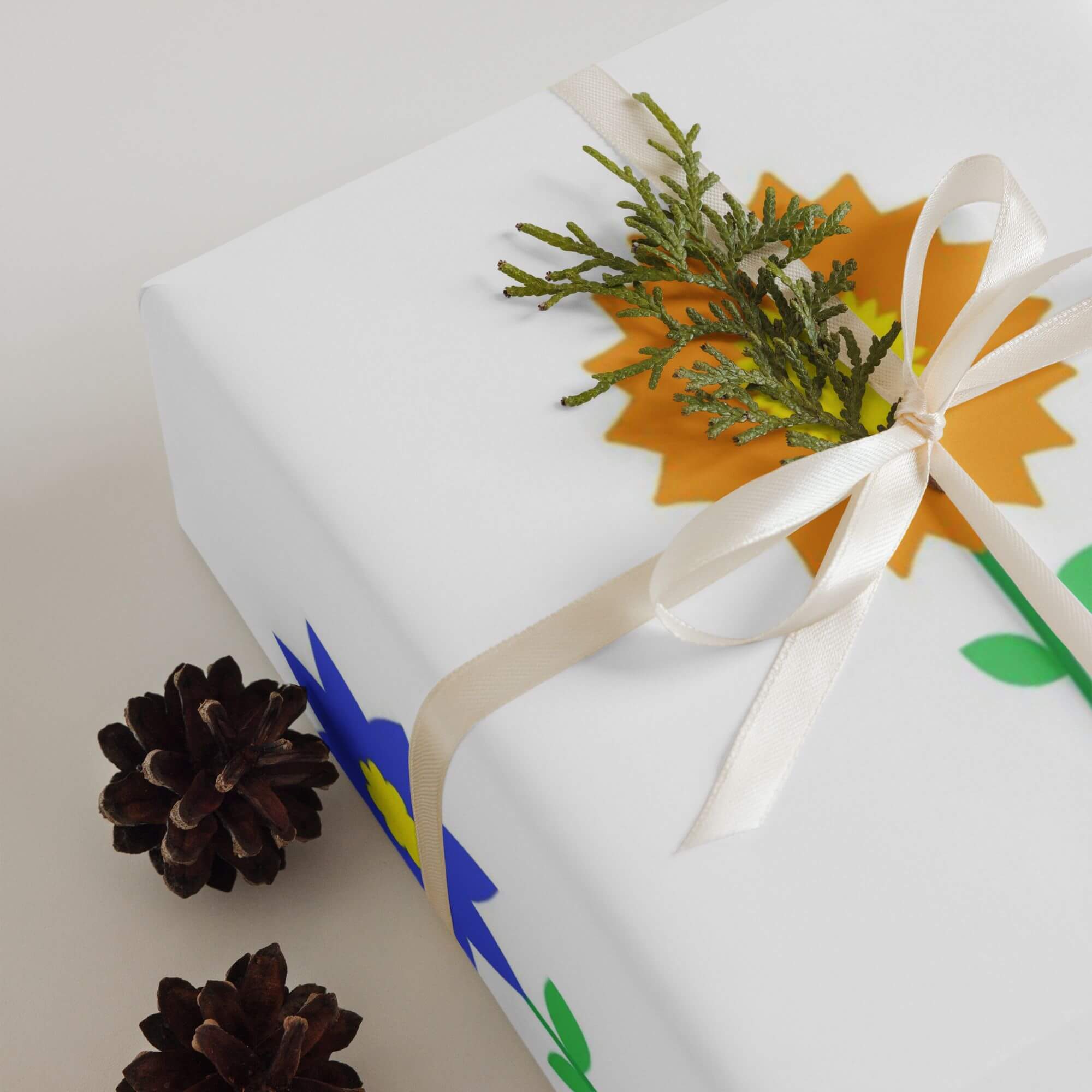 Floral Wrapping Paper Sheets  Yellow White Orange with daisy flowers Birthday Gifts Holiday Seasons Christmas Greetings gifting presents wrappers 