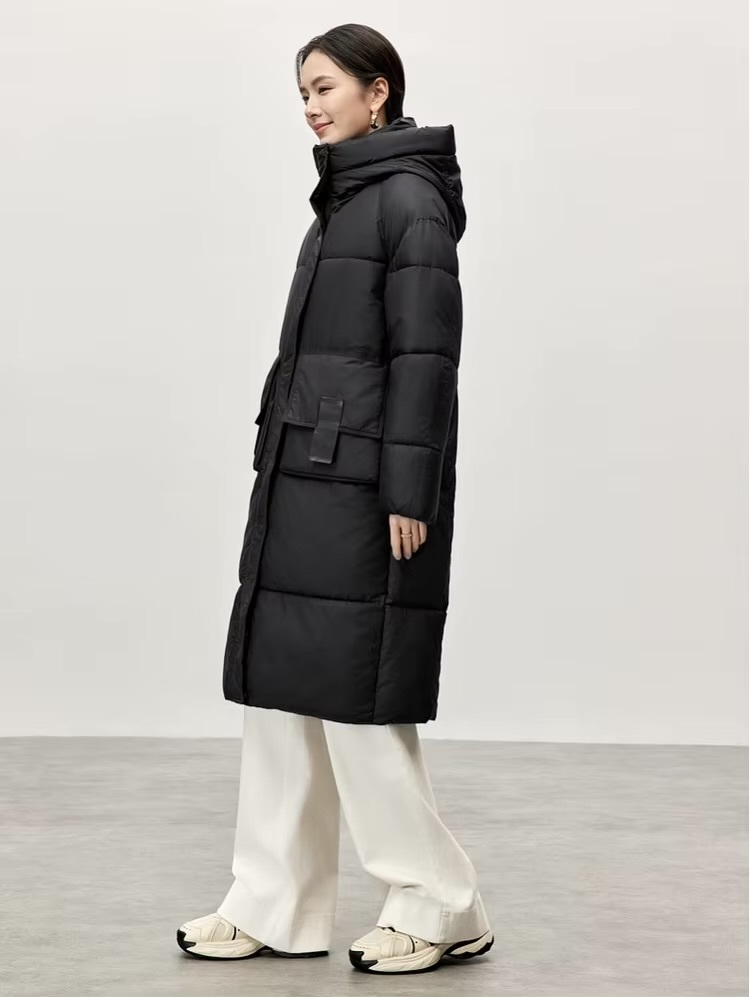 Big Puff Coat     Women’s Winter thick straight hooded geometric cotton quilted parkas solid oversized long sleeves button-up zipper snap button close flap latch seal patch pockets cotton coat for woman in black Casual mid-length outwear tall-, plus-, size puffer jackets Outerwear coats Female outwear #W44M57388