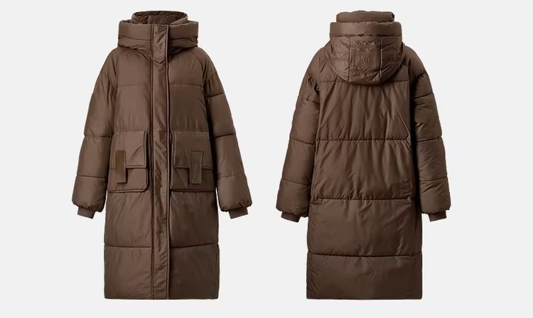 Big Puff Coat     Women’s Winter thick straight hooded geometric cotton quilted parkas solid oversized long sleeves button-up zipper snap button close flap latch seal patch pockets cotton coat for woman in brown Casual mid-length outwear tall-, plus-, size puffer jackets Outerwear coats Female outwear #W44M57388