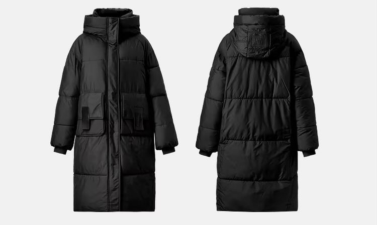 Big Puff Coat     Women’s Winter thick straight hooded geometric cotton quilted parkas solid oversized long sleeves button-up zipper snap button close flap latch seal patch pockets cotton coat for woman in black Casual mid-length outwear tall-, plus-, size puffer jackets Outerwear coats Female outwear #W44M57388