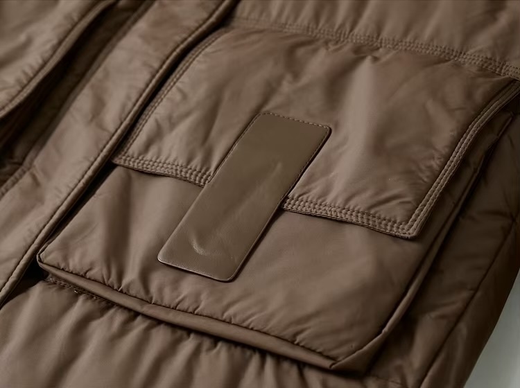 Big Puff Coat     Women’s Winter thick straight hooded geometric cotton quilted parkas solid oversized long sleeves button-up zipper snap button close flap latch seal patch pockets cotton coat for woman in brown Casual mid-length outwear tall-, plus-, size puffer jackets Outerwear coats Female outwear #W44M57388
