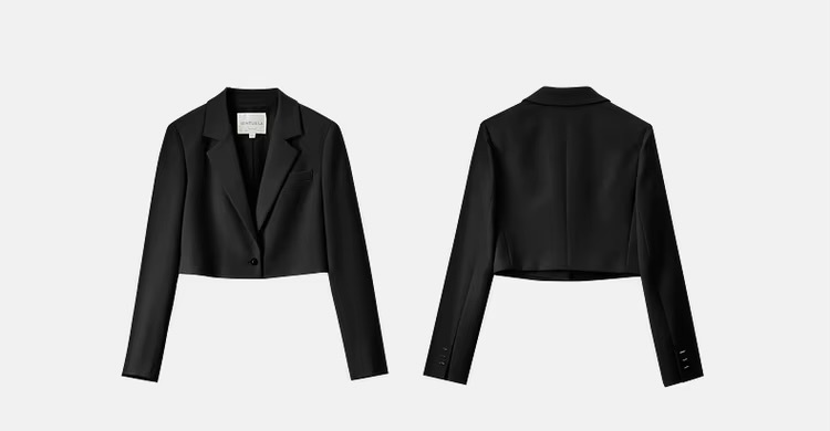Crop Blazer   Women’s straight notched turn-down collar neck long sleeves with triple (3 three) button cuffs cropped single button blazers for woman Office Lady wfh workwear womens Spring outwear Fashion evening party petite-, tall-, plus-, size outerwear Jackets in black #151X57379