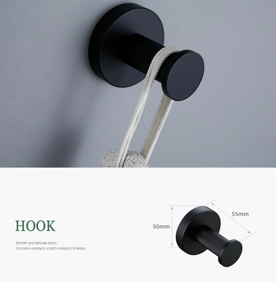 Modern flat-end matte black wall-mounted holder hook Office home Bathroom Shower bath bedroom hallway entryway entrance closet coat robe hat hooks   
