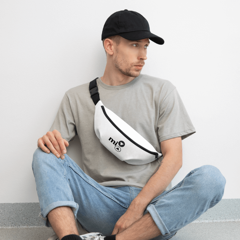 mi Fanny Pack       miteigi mi Branded product item everyday Fitness Sports Activewear luggage crossover crossbody baggage getaway vacation holiday packs festival gig gear bags in white with black accent