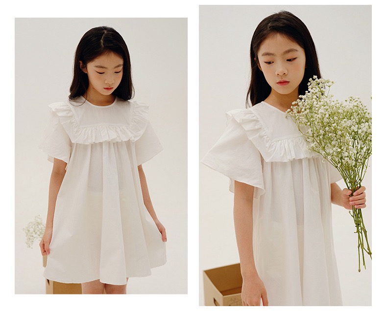 Kids Cotton Dress  Girls Summer Children Ruffled Collar Princess Elegant Kids White Dresses for Child’s Party Clothing