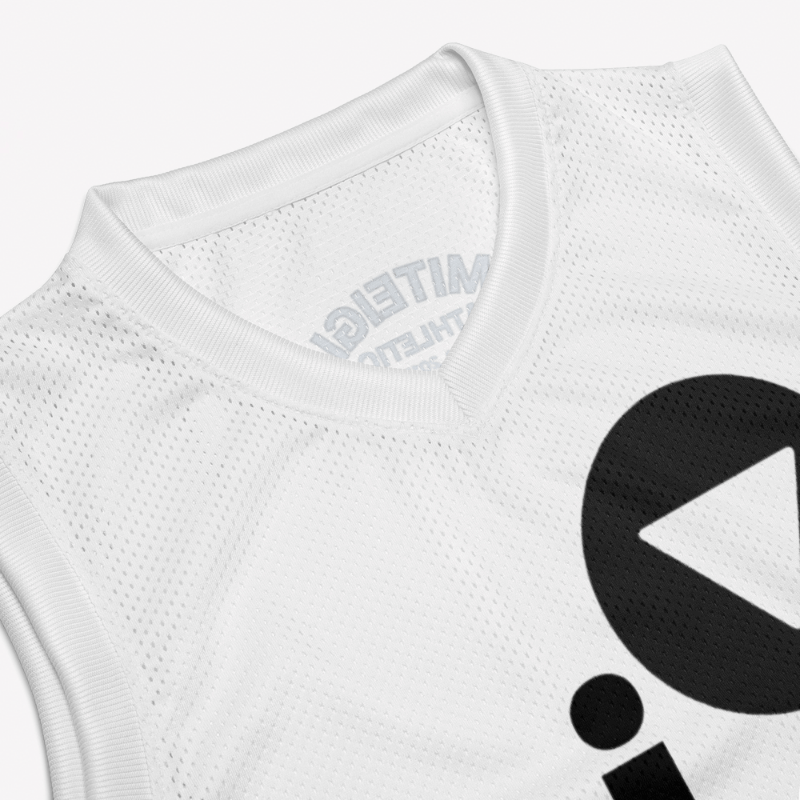 mi Premium Basketball Jersey     Genflex unisex Men’s Women’s activewear boatneck sleeveless breathable sports tank top for man woman in white with black blue gray accent Womens Mens festival gig gear Gender neutral 
