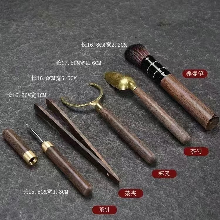 Tea Art Six Gentlemen Set Ebony Rosewood Tea Caddy Spoons Cups Forks Kung Fu Tea Tools Accessories wooden tea ceremony 6-Piece sets