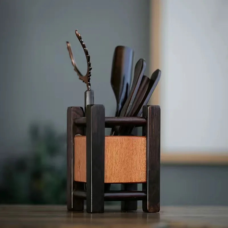 Tea Art Six Gentlemen Set Ebony Rosewood Tea Caddy Spoons Cups Forks Kung Fu Tea Tools Accessories wooden tea ceremony 6-Piece sets