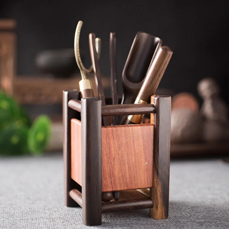 Tea Art Six Gentlemen Set Ebony Rosewood Tea Caddy Spoons Cups Forks Kung Fu Tea Tools Accessories wooden tea ceremony 6-Piece sets