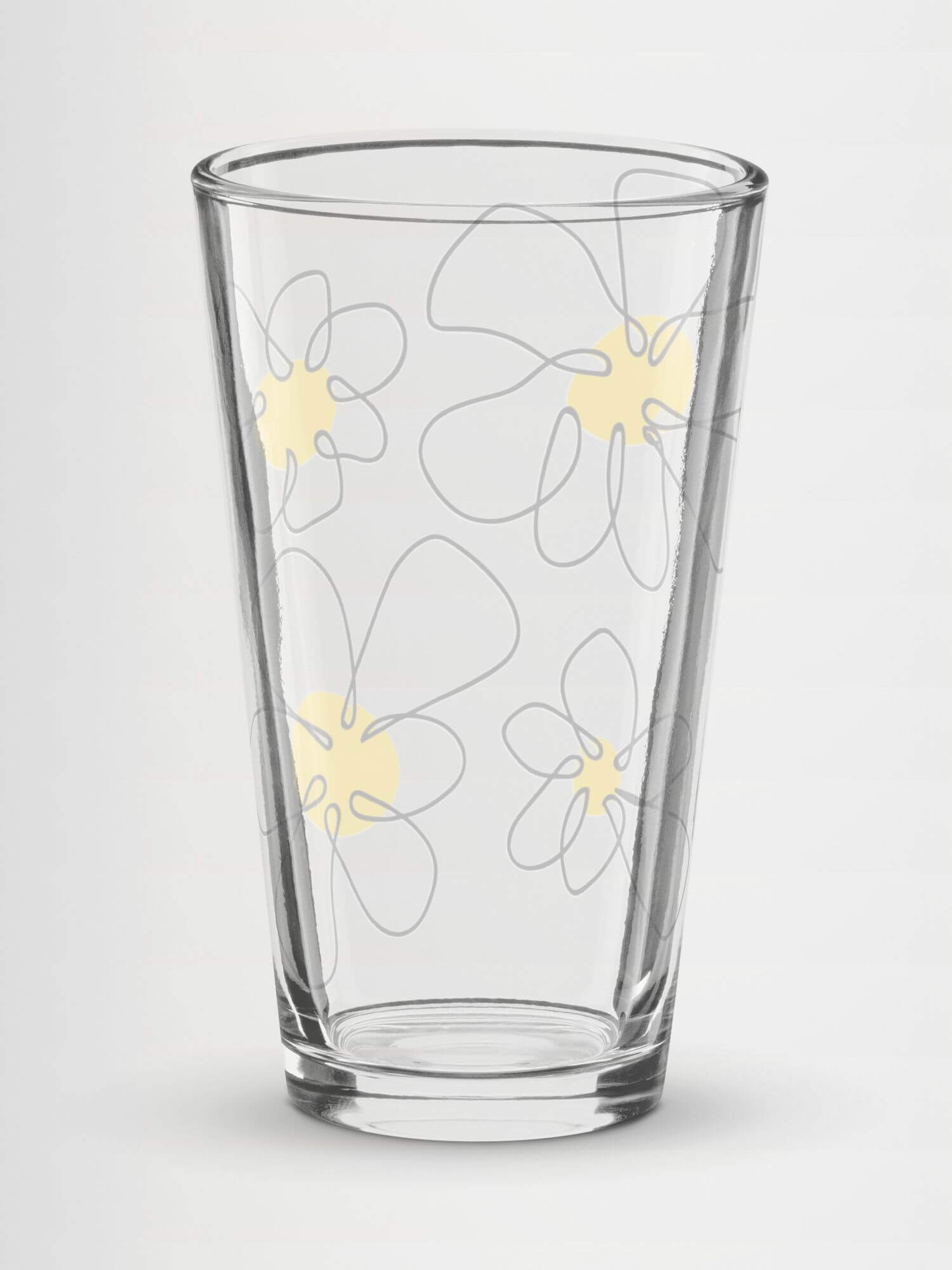Daisy Shaker Pint Glass   16-Oz Floral summer outdoor entertaining drinks beer, cider, Guiness, cocktails, wine, juice, milk drinking glasses transparent with yellow black ink flowers design tumblers Glassware Transparent clear with American flag pattern entertainment tumblers gifting barware party gifts