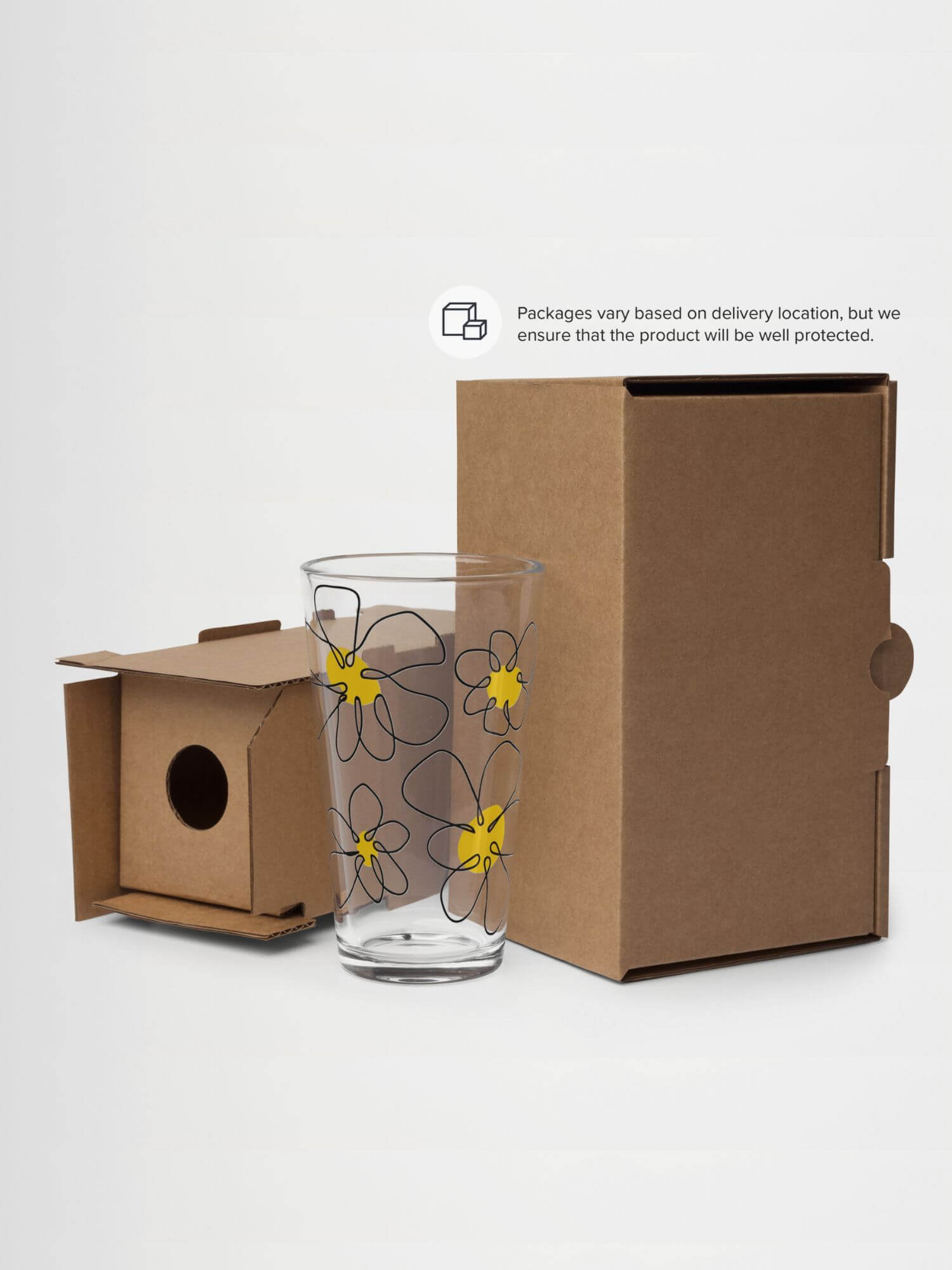Daisy Shaker Pint Glass   16-Oz Floral summer outdoor entertaining drinks beer, cider, Guiness, cocktails, wine, juice, milk drinking glasses transparent with yellow black ink flowers design tumblers Glassware Transparent clear with American flag pattern entertainment tumblers gifting barware party gifts