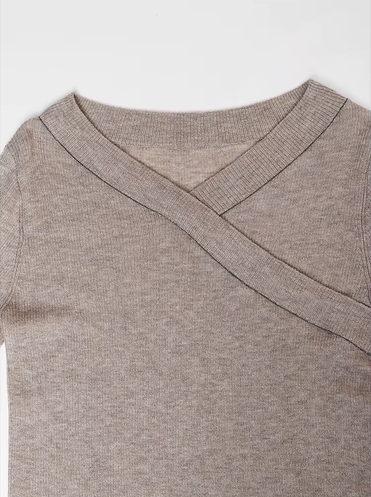 Women&rsquo;s woman womens petite-, tall-, plus-, size Light Luxury High-Quality wool long sleeves angular v-neck knit SoftWool sweater tops sweaters in purple beige color