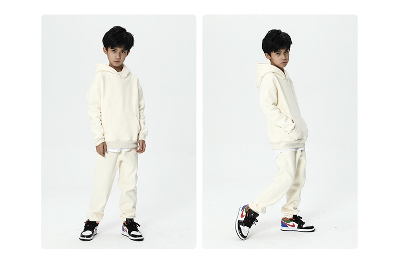 Fleece Sweatshirt  Winter Boys Girls Hoodies Thick Warm Cotton Pullover Tops for Children Solid Casual All-match School Teenage Kids Clothes Sweatshirts for Boy Girl in cream