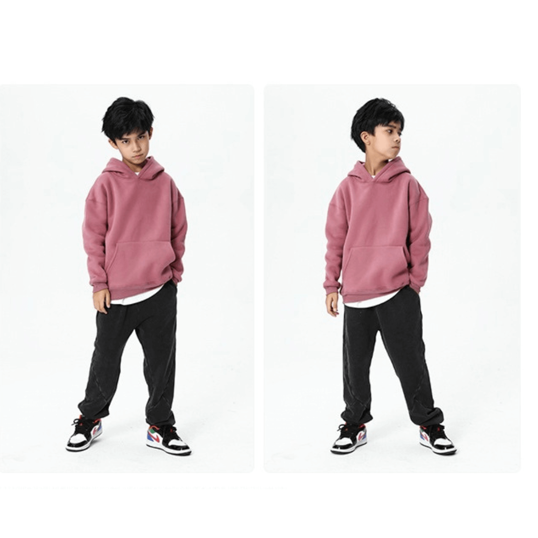 Fleece Sweatshirt  Winter Boys Girls Hoodies Thick Warm Cotton Pullover Tops for Children Solid Casual All-match School Teenage Kids Clothes Sweatshirts for Boy Girl in dark pink