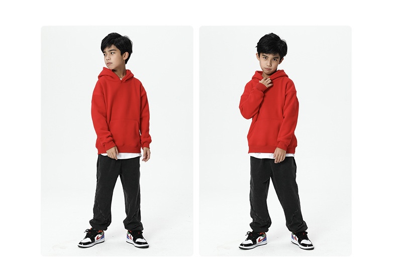 Fleece Sweatshirt  Winter Boys Girls Hoodies Thick Warm Cotton Pullover Tops for Children Solid Casual All-match School Teenage Kids Clothes Sweatshirts for Boy Girl in red