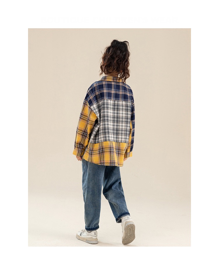 Kids Plaid Shirt  Long Sleeve Blouse for Spring Casual Fashion All-match Teen School Children Costumes 12 13 14 Years Girls Shirts in Checkered Yellow