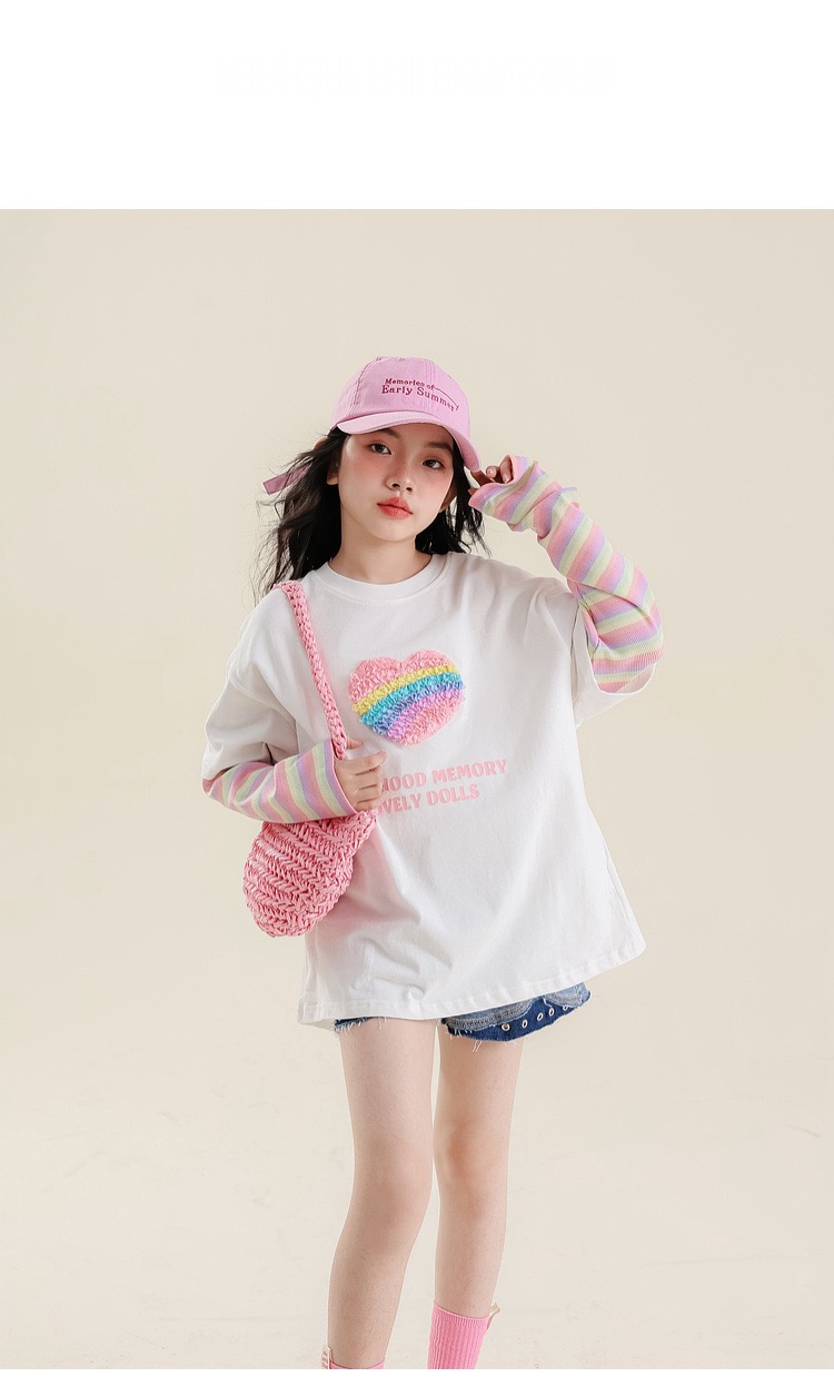 Two-piece Patchwork T-Shirt Children's Round O-neck crewneck Clothing Spring Long Sleeve Casual T-shirts for Kids False Girl Undershirt in Pink White Tees Tops