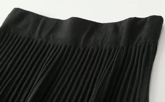 Cake Skirt      Women’s Elegant patchwork mesh gauze pleated detail A-line high rise waist natural waistline knitted regular fit for woman in black Fall Autumn Spring womens pleats folds mid-calf Skirts #W44Q57447