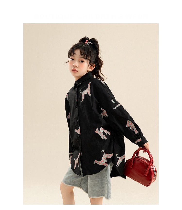 Casual Top  Girls Black Print Long Sleeve Loose Blouse Teen Kids Shirts Spring Autumn Fashion School Children Tops Blousees with Dog image