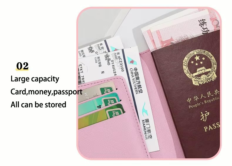 Anime Japanese Sanrio Hello Kitty holiday vacation getaway Plane Ticket, Credit Cards, and more storage Passport Holder wallet purse in pink with multi color