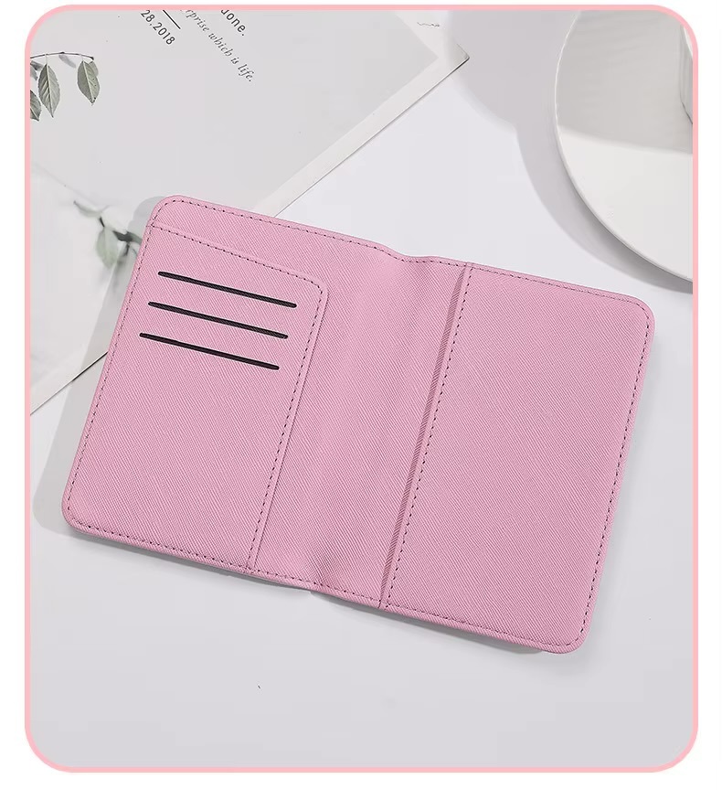 Anime Japanese Sanrio Hello Kitty holiday vacation getaway Plane Ticket, Credit Cards, and more storage Passport Holder wallet purse in pink with multi color