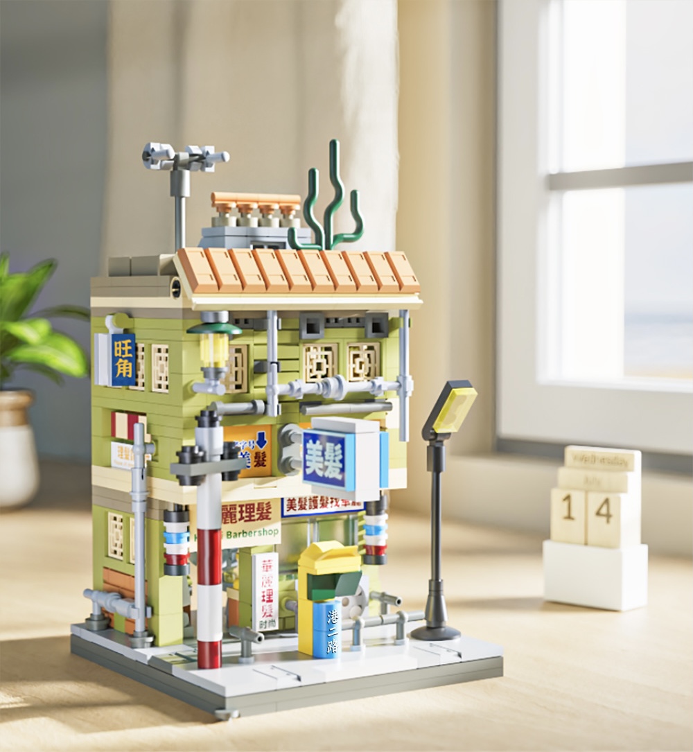 Retro Barber Shop  Japanese Street View Building Blocks City Building Hardware Convenience Store Splicing Toys Japan Crafts Decorative Ornaments Gifts
