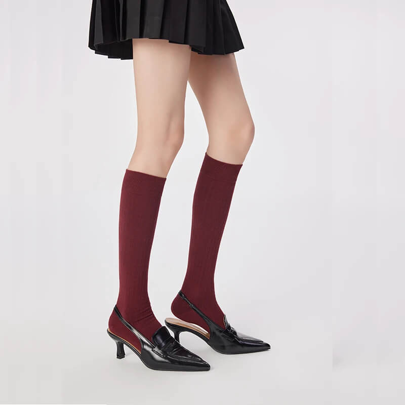 Women’s woman womens Spring red Mid-Calf Dress Stockings Youthfulness Fashionable Style Great for New Year Gifts, parties, work and Birth Celebrations Socks in Ancora burgundy wine-red