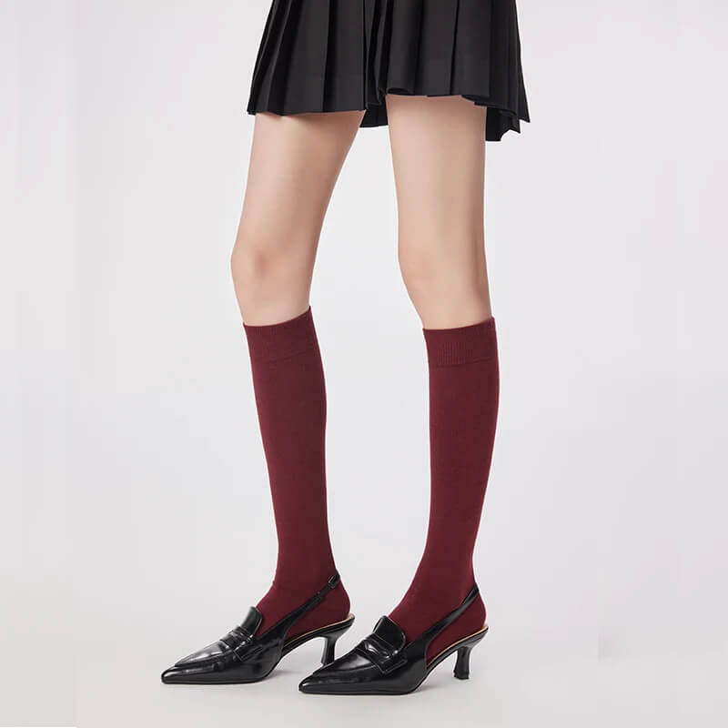 Women’s woman womens Spring red Mid-Calf Dress Stockings Youthfulness Fashionable Style Great for New Year Gifts, parties, work and Birth Celebrations Socks in solid Ancora burgundy wine-red