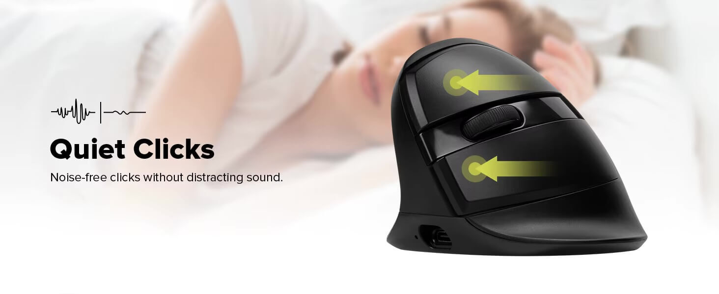 Left-Hand Wireless Vertical Mouse 2.4G Bluetooth dual-mode rechargeable ergonomic low noise button office use mouse with side button controls in black