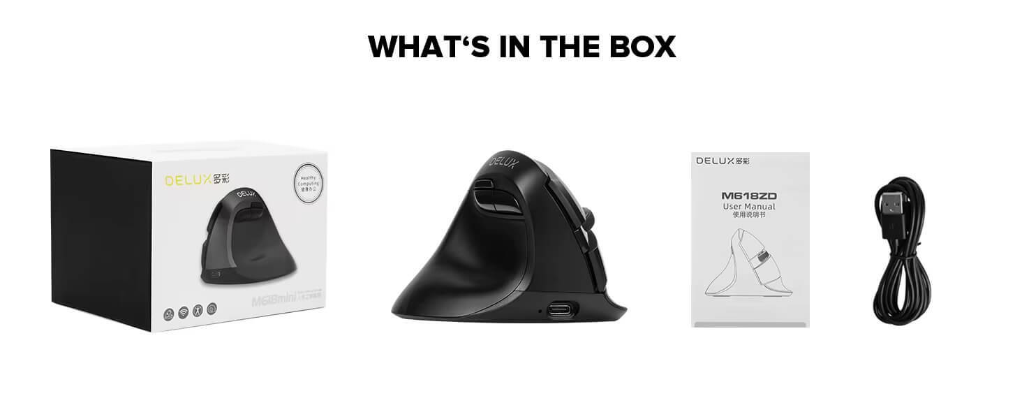 Left-Hand Wireless Vertical Mouse 2.4G Bluetooth dual-mode rechargeable ergonomic low noise button office use mouse with side button controls in black