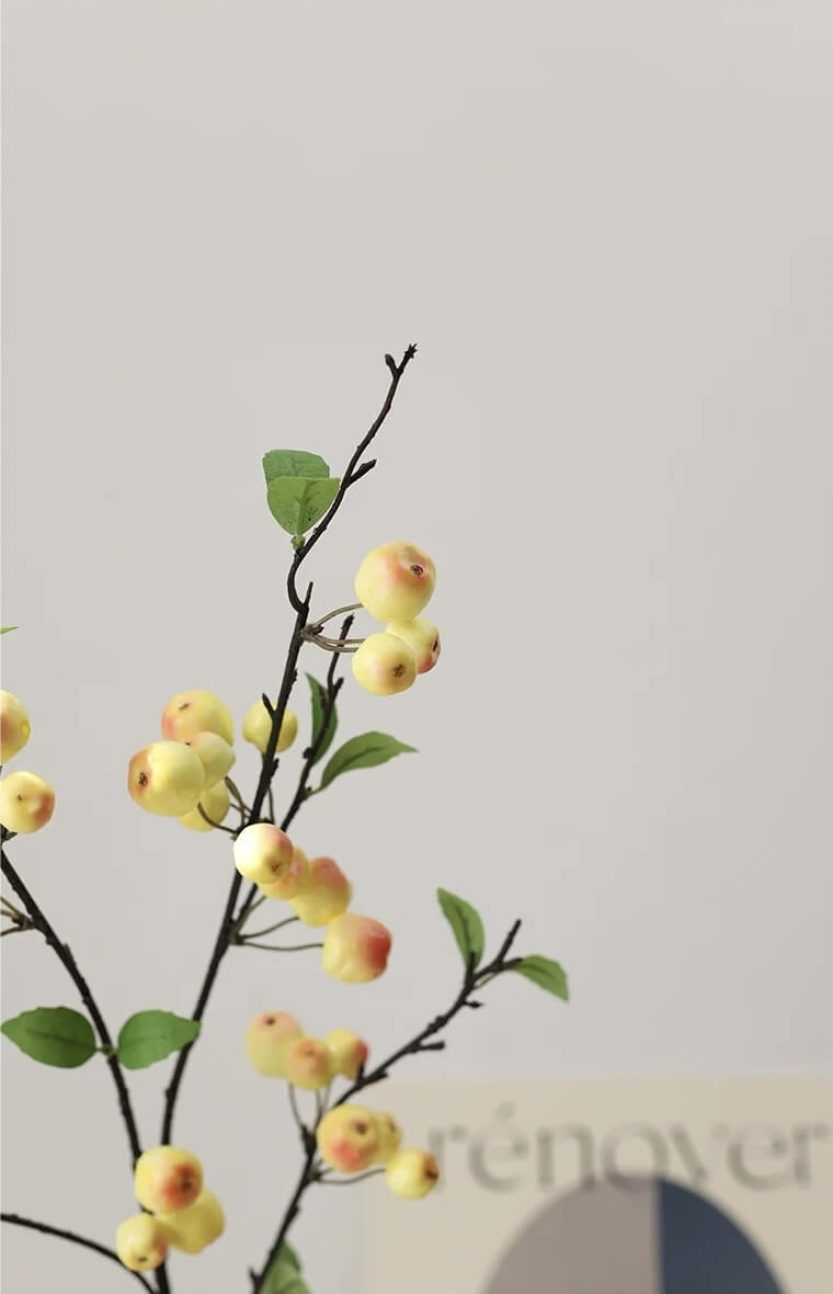 Large Belly Stem Simple Artistic Decorative green-, yellow-, red-, Apples, berry-,  Fruit Hotel Restaurant Desktop Decoration Ornaments Simulation green leaf, leaves, floral Flowers, Vase stems branches