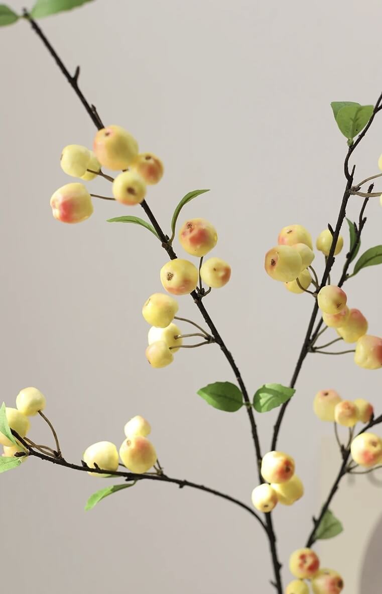 Large Belly Stem Simple Artistic Decorative green-, yellow-, red-, Apples, berry-,  Fruit Hotel Restaurant Desktop Decoration Ornaments Simulation green leaf, leaves, floral Flowers, Vase stems branches