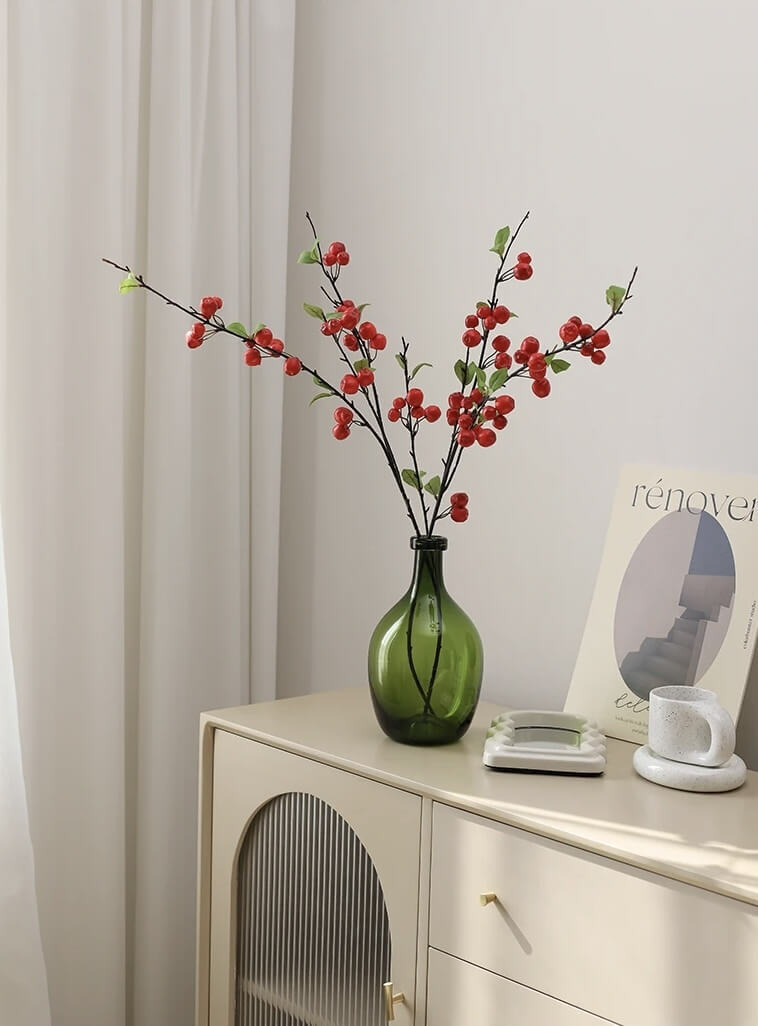 Large Belly Stem Simple Artistic Decorative green-, yellow-, red-, Apples, berry-,  Fruit Hotel Restaurant Desktop Decoration Ornaments Simulation green leaf, leaves, floral Flowers, Vase stems branches