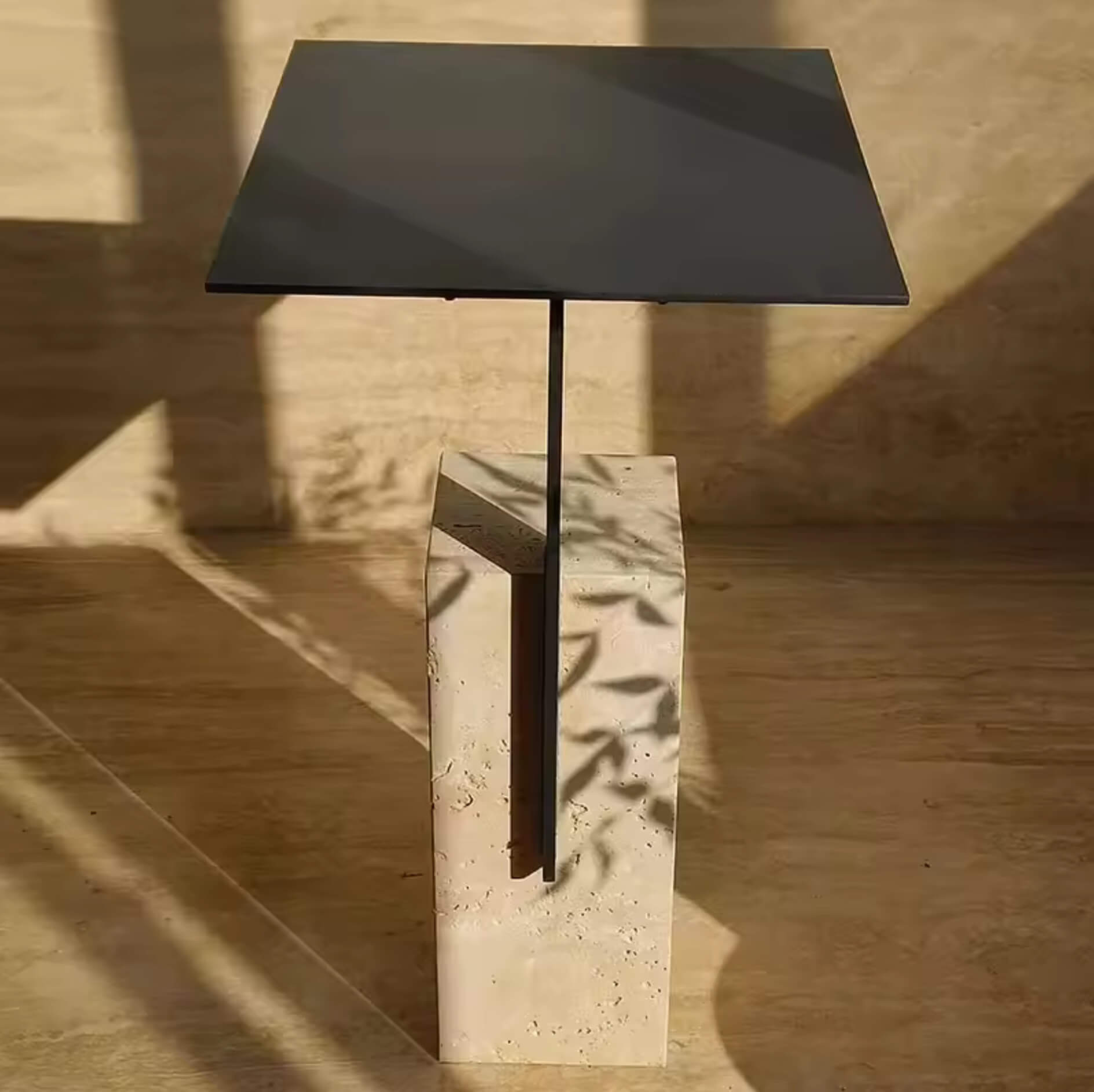 Coffee Table Modern light luxury coffee sofa black metal top travertine marble side tables for living room furniture