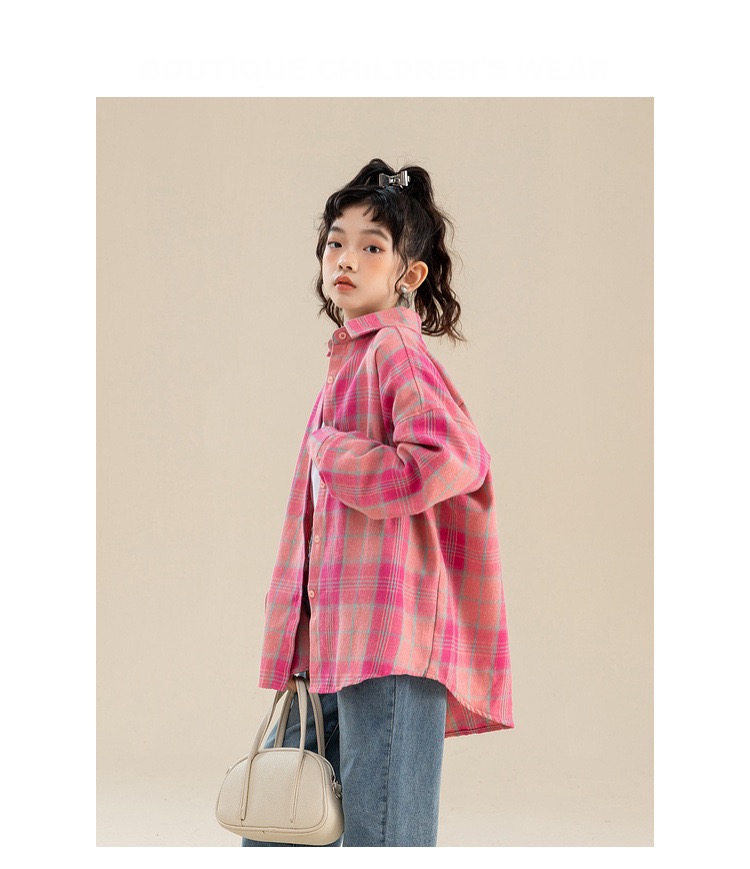 Teen Plaid Shirt in Cotton Broadcloth  Kids Long Sleeve Casual Pink All-match School Child’s Teen Blouse for Girls Spring Autumn Fashion Children Clothes 13 14 15 Years