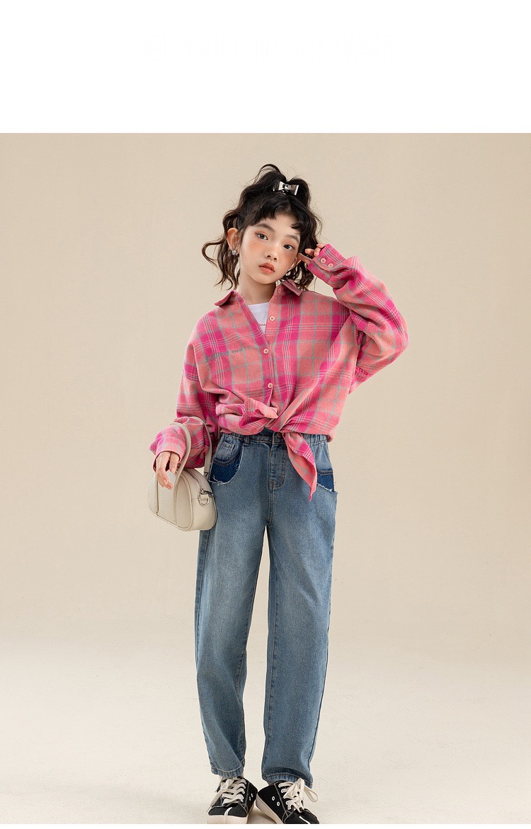 Teen Plaid Shirt in Cotton Broadcloth  Kids Long Sleeve Casual Pink All-match School Child’s Teen Blouse for Girls Spring Autumn Fashion Children Clothes 13 14 15 Years