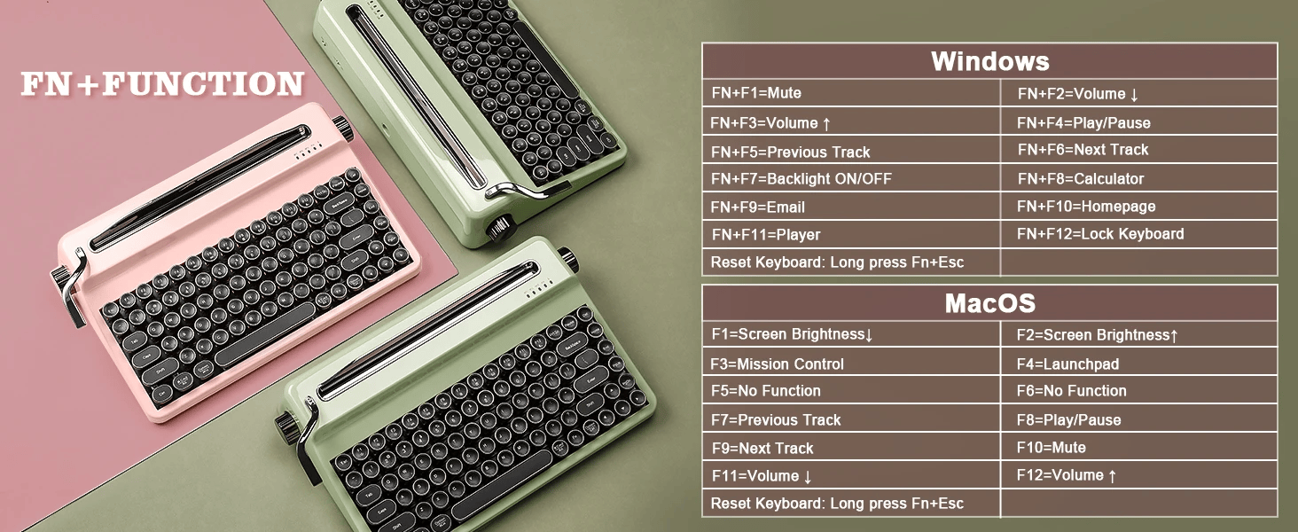 YUNZII QL75 iPad Laptop Tablet Typewriter Mechanical Keyboard interface, QMK/VIA Custom RGB Hot-Swap Retro Wireless Keyboard for Mac/Win, Round Keycaps in Pink, Green