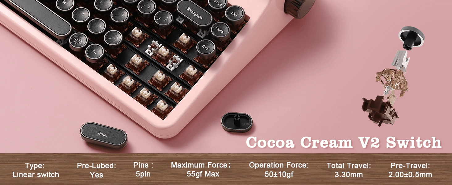 YUNZII QL75 iPad Laptop Tablet Typewriter Mechanical Keyboard interface, QMK/VIA Custom RGB Hot-Swap Retro Wireless Keyboard for Mac/Win, Round Keycaps in Pink, Green