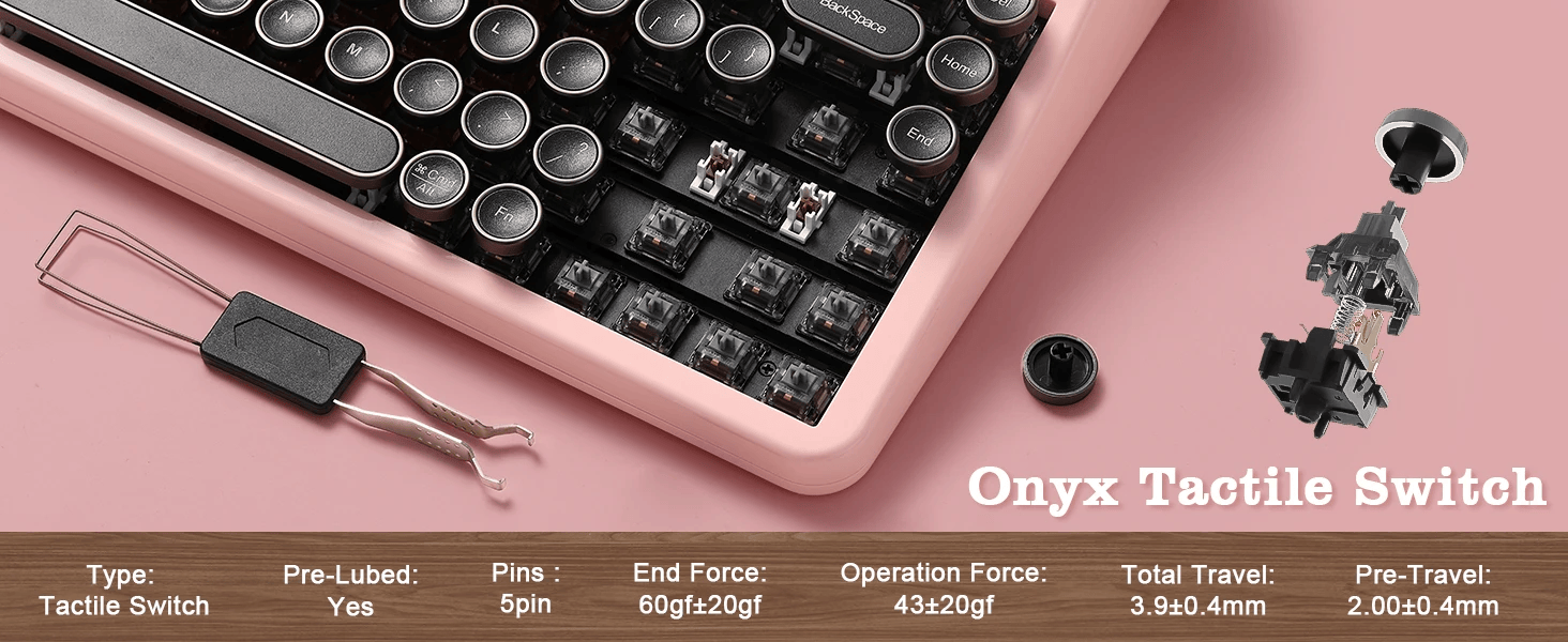 YUNZII QL75 iPad Laptop Tablet Typewriter Mechanical Keyboard interface, QMK/VIA Custom RGB Hot-Swap Retro Wireless Keyboard for Mac/Win, Round Keycaps in Pink, Green