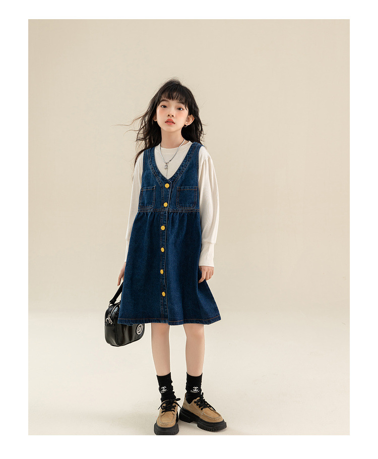 Denim T-Shirt Dress  Girls Outfits Set Spring Long Sleeve Two Pieces Teen Children Clothing 10 12 13 Years Casual Kids Tees Child’s Tops and Teens Dresses in Blue