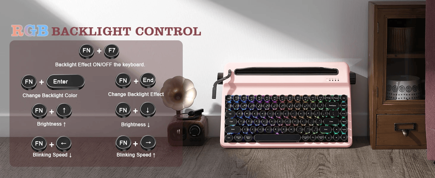 YUNZII QL75 iPad Laptop Tablet Typewriter Mechanical Keyboard interface, QMK/VIA Custom RGB Hot-Swap Retro Wireless Keyboard for Mac/Win, Round Keycaps in Pink, Green