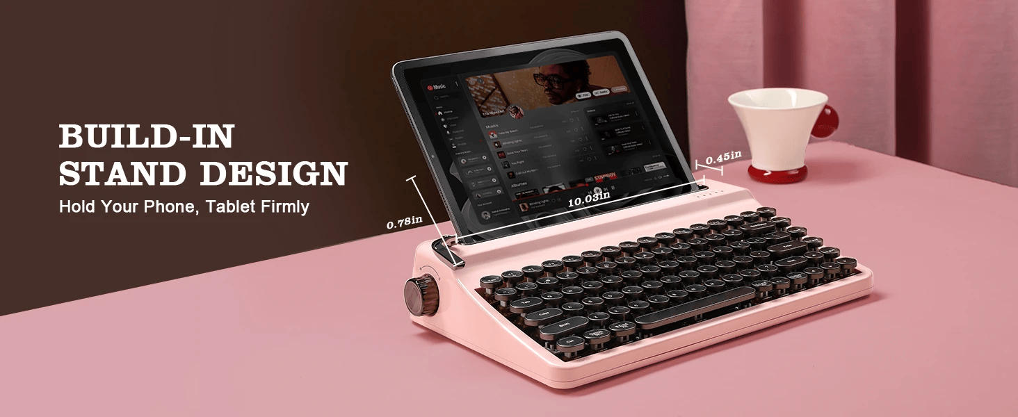 YUNZII QL75 iPad Laptop Tablet Typewriter Mechanical Keyboard interface, QMK/VIA Custom RGB Hot-Swap Retro Wireless Keyboard for Mac/Win, Round Keycaps in Pink, Green
