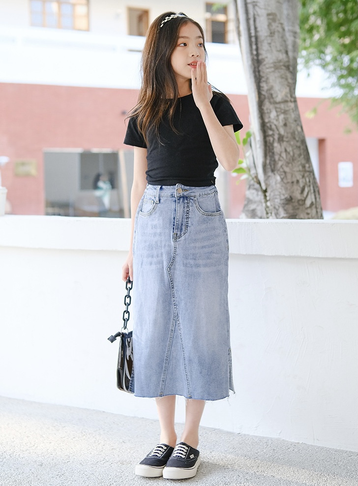 Mid-Calf Denim Skirt  School Girls Summer Straight fit Light Blue Casual for Children Fashion All-match Teenage Kids Skirts 13 14 Years Teens