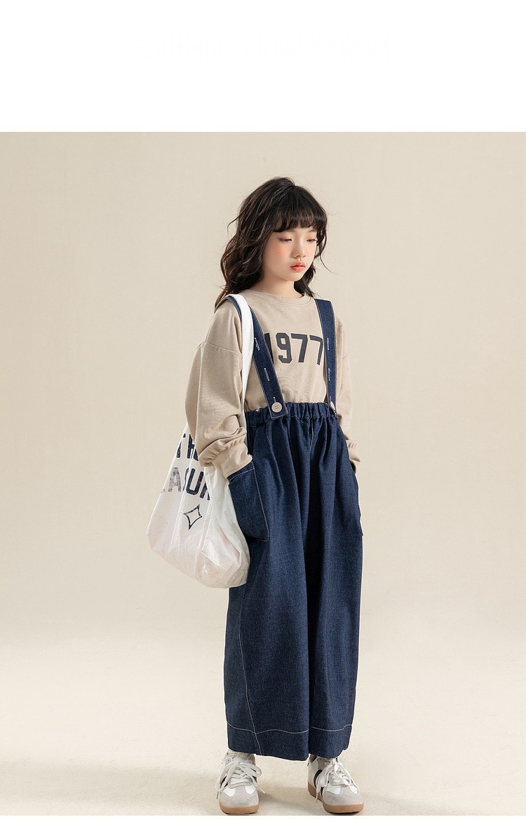 Denim Overalls  Teenager Girls Romper Jumpsuit Fashion Dark Navy Blue Loose Casual Squareneck School Kids Jumpsuit Elastic Waist Spring Children Rompers Jumpsuits Pants 12 13 14 Years Child’s Dungarees