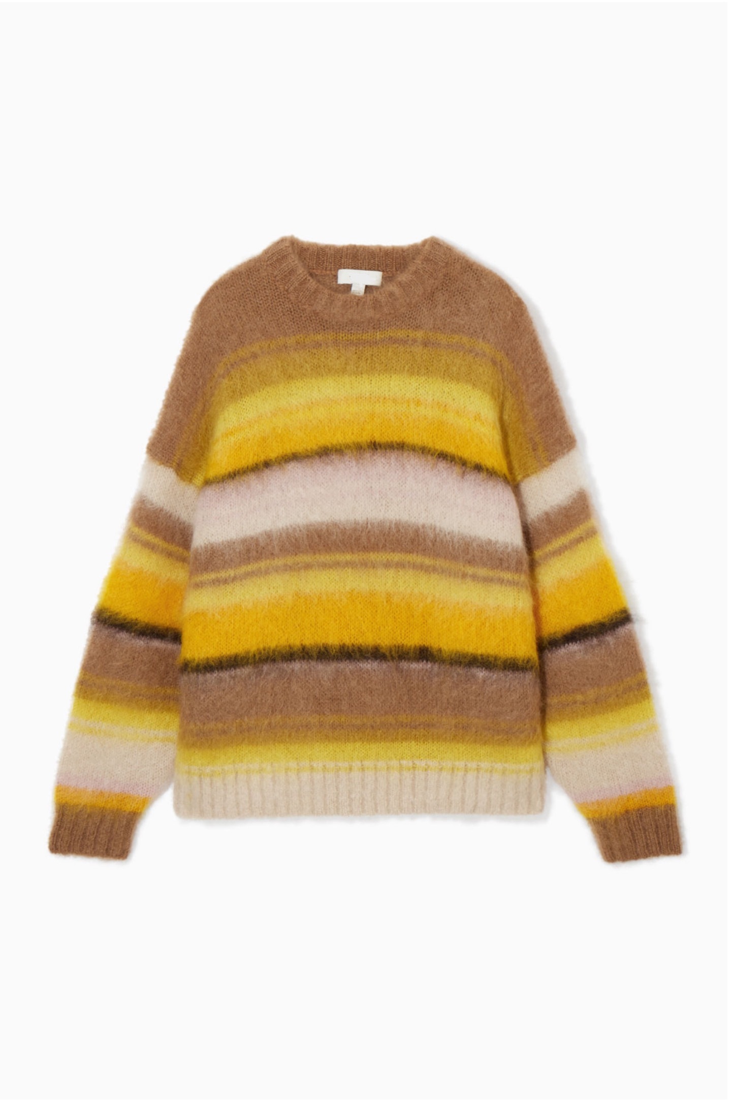 Chunky Crewneck Sweater  Women's Fall Winter Round O-Neck RMS Organic Mohair Blend Pullover Loose Casual Fashion Oversized womens Tops Y2k Goth Jumper petite size Sweaters for woman in multicolor yellow brown striped