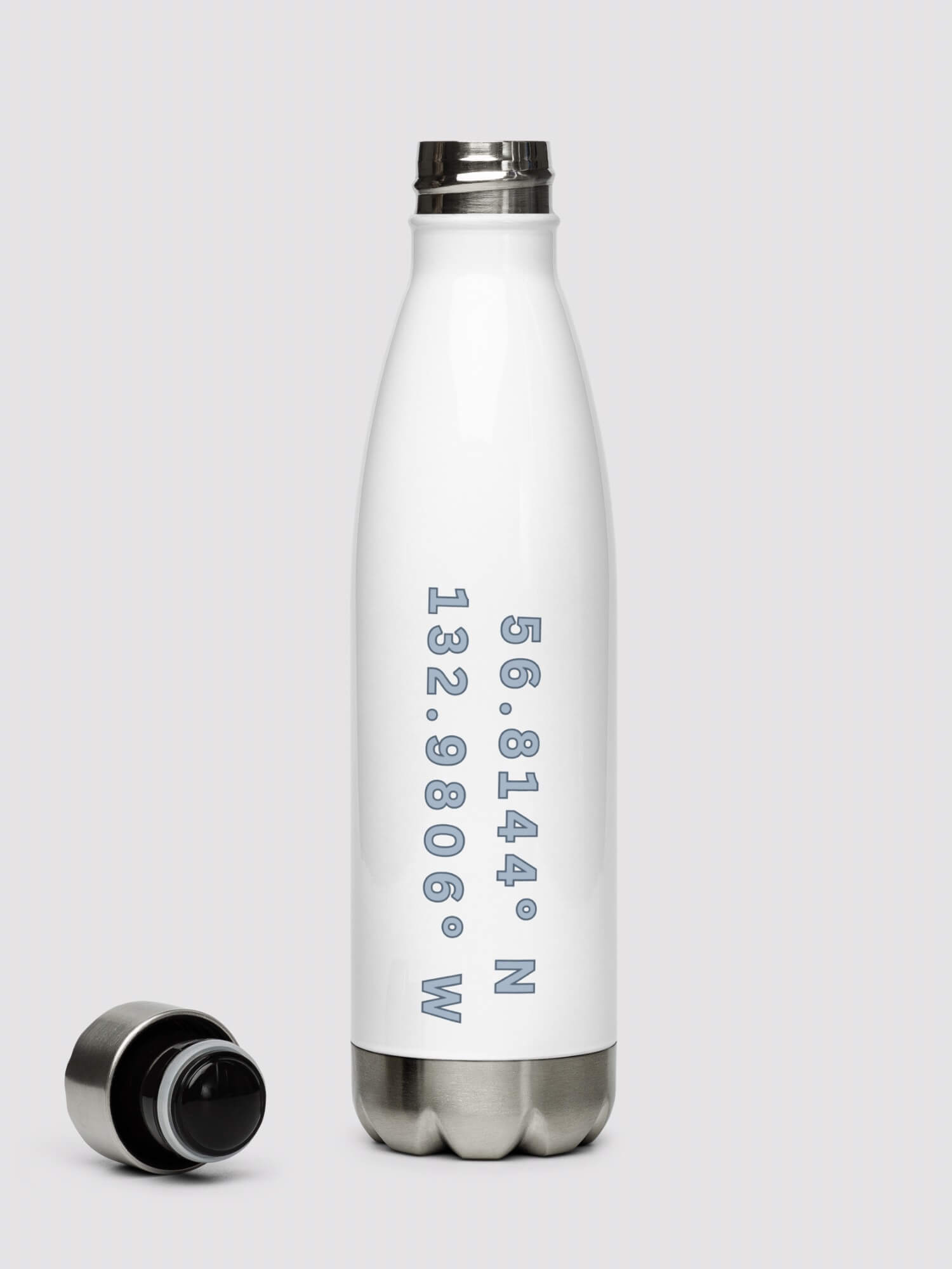 Stainless Steel GPS Water Bottle, ak    Shop LATITUDE° global positioning longitude and latitude map positioning numbers reference positions pattern for Kupreanof,  Petersburg Borough, Alaska, USA  in white with myst light memories Green logo miteigiYūki American Fitness Sports Activewear by miteigi gear United States of America flasks bottles