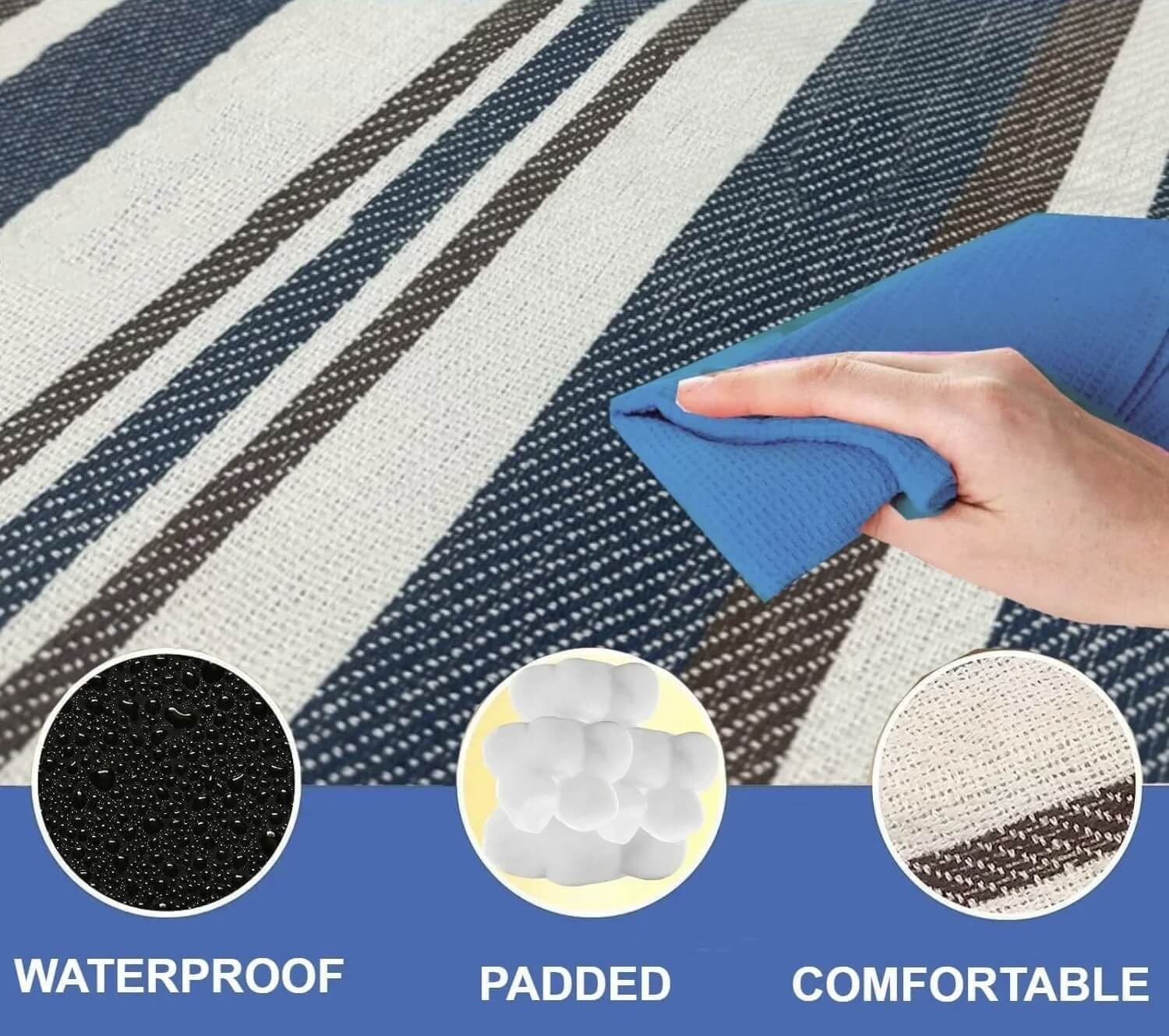 Extra Large Portable and waterproof Sand-proof Foldable Outdoor park, beach, Fashion Handy Mat Tote Picnic Blankets in Blue, with white stripe, Blue, with white plaid, Mocha blue, with black-, white-, stripe, Red, with white plaid, Yellow, with white plaid