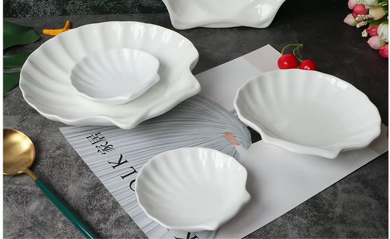 Creative Shell Shaped Ceramic Dinner Appetizer Dessert Dish Household Tableware Snack Dessert Tray Hotel Restaurant Creative Dinnerware Tableware Pasta Plates Dishes in white